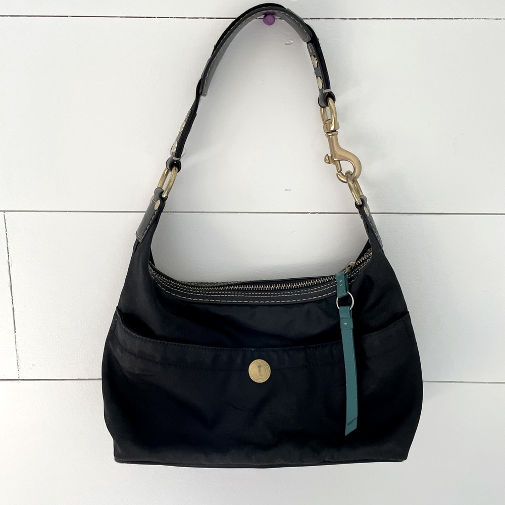 Coach Black Shoulder Bag with Teal Zip Pull